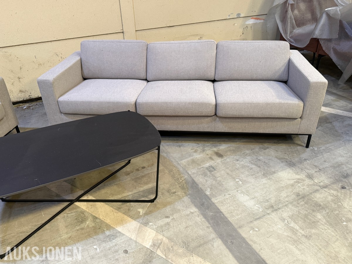 Sofagruppe med 2 stk 3-seters sofaer og salongbord