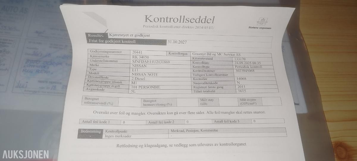 2011 Nissan Note 1.5 90hk s+v dekk eu ok 10.2027 150000km