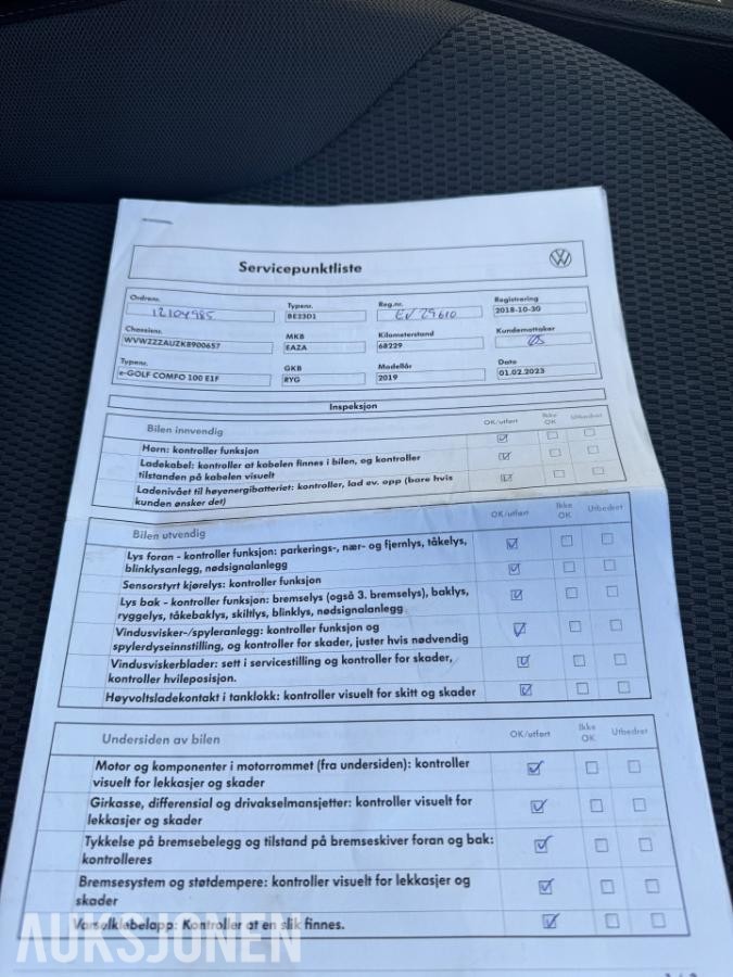 2019 Volkswagen E-Golf 136hk automat 103000km EU OK 07.2028