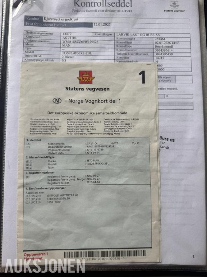 2009 MAN TGS SLAMSUGER M/SYREFAST TREKAMRET TANK M/SEPARATE VANNTANKER.