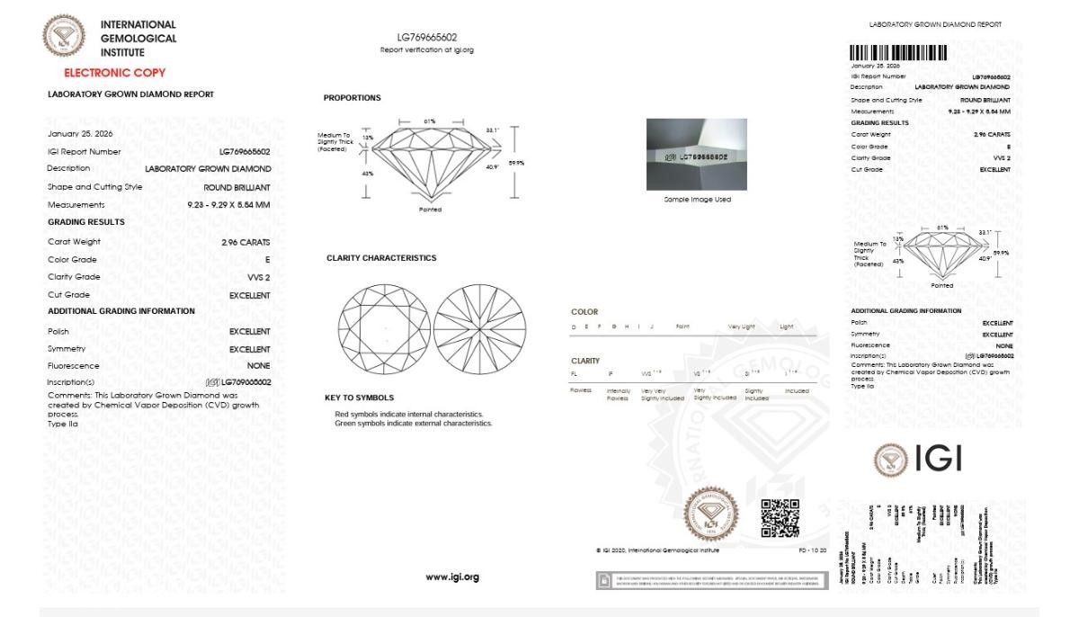 Elegant diamantring 2.96 ct – IGI-sertifisert lab-grown diamant