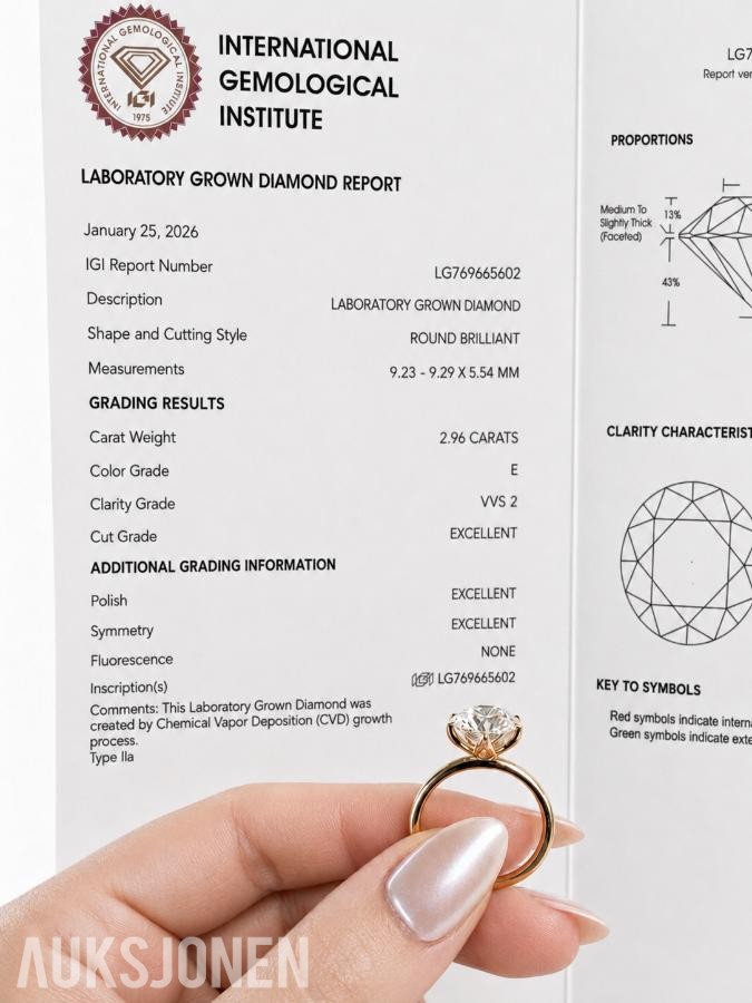 Elegant diamantring 2.96 ct – IGI-sertifisert lab-grown diamant