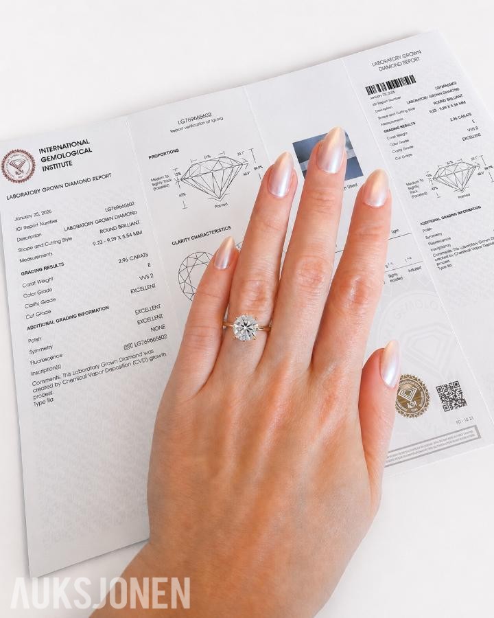 Elegant diamantring 2.96 ct – IGI-sertifisert lab-grown diamant