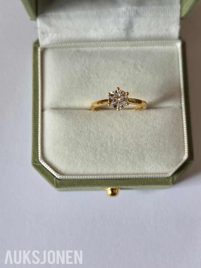 DIAMANT 1,04ct RING I GULT 14K GULL. Str. 54
