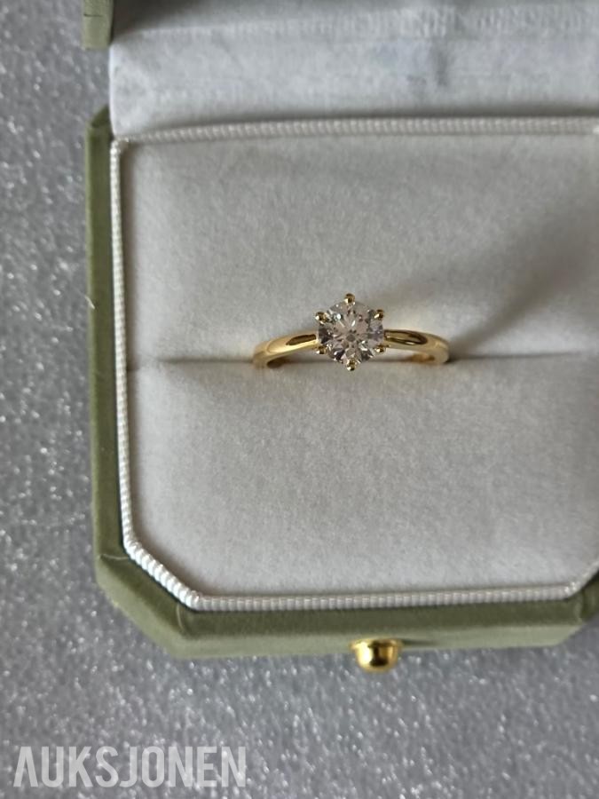 DIAMANT 1,04ct RING I GULT 14K GULL. Str. 54