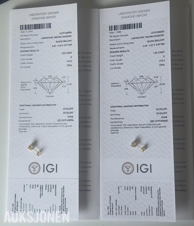 2.00Ct Diamantøredobber i Gult 18K Gull | IGI-sertifisert