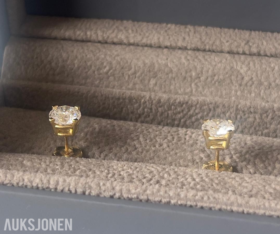 2.00Ct Diamantøredobber i Gult 18K Gull | IGI-sertifisert