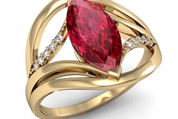 Ny 14K Gullring m/stor 2,61ct rød rubin og 10 diamanter - Str 54,5 - IGI Sertifisert! (Uten minstepris!)