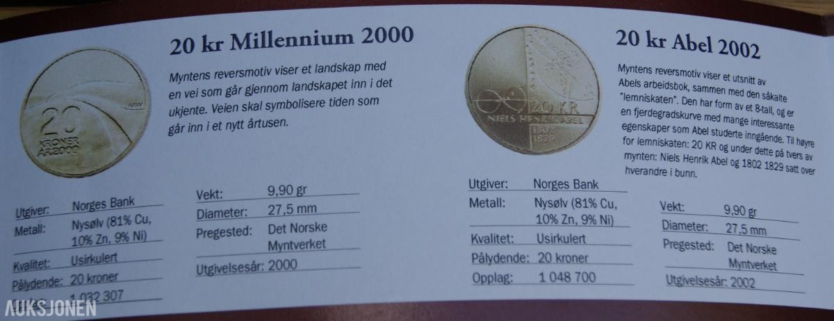 20 kr Norske Minnemynter - Komplett Sett 1999-2016!