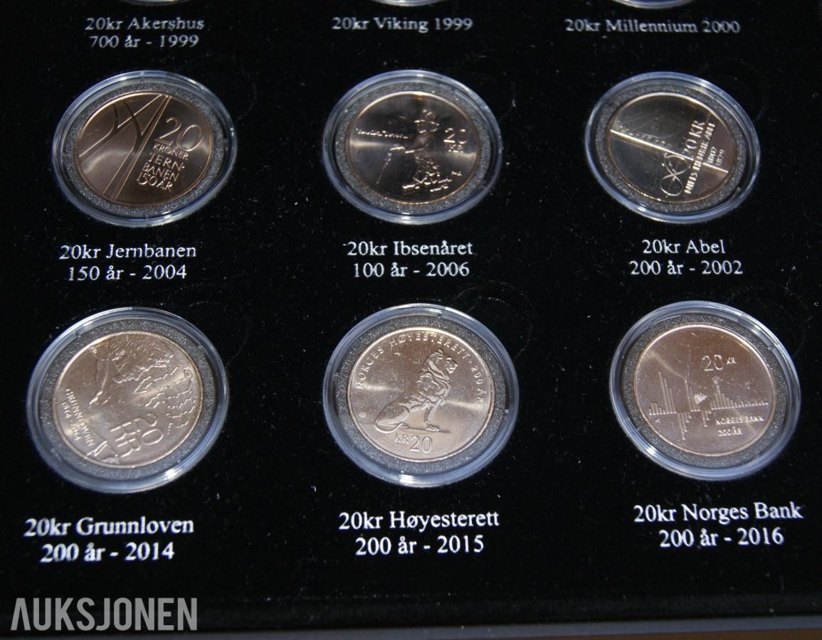 20 kr Norske Minnemynter - Komplett Sett 1999-2016!