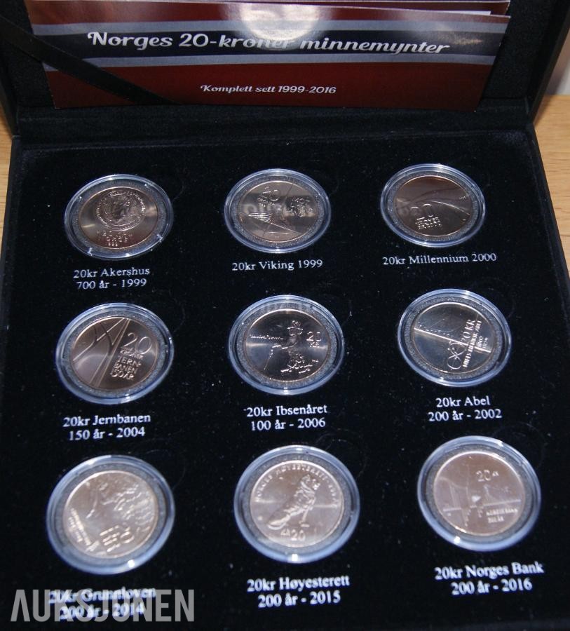 20 kr Norske Minnemynter - Komplett Sett 1999-2016!