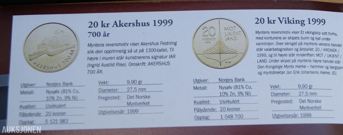 20 kr Norske Minnemynter - Komplett Sett 1999-2016!