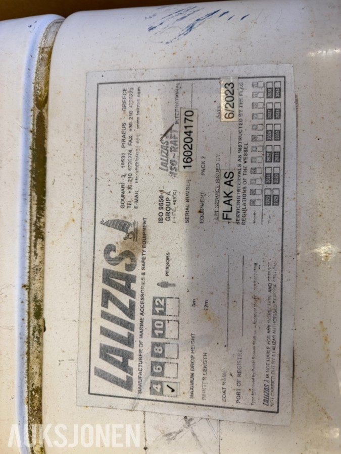 Lauzas - Redningsflåte 4 pers - SERVICE PÅKREVD