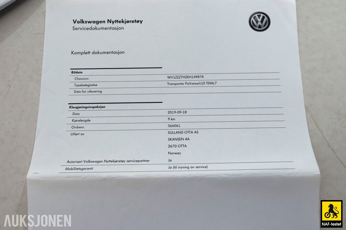 2019 Volkswagen Transporter TDI 4MOTION AUTOMAT HENGERFESTE INNREDNING VARMER KAMERA