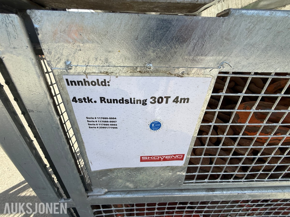 Stort parti rundsling/løftestropper i 3 stålbur
