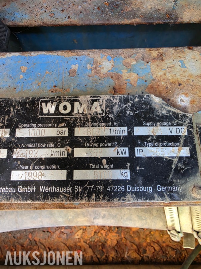 1998 Woma 480Z P40 vannmeislings utstyr/Høytrykkspumpe i container