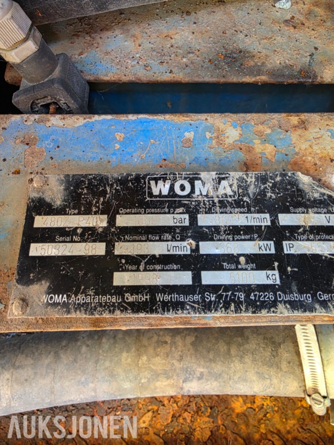 1998 Woma 480Z P40 vannmeislings utstyr/Høytrykkspumpe i container