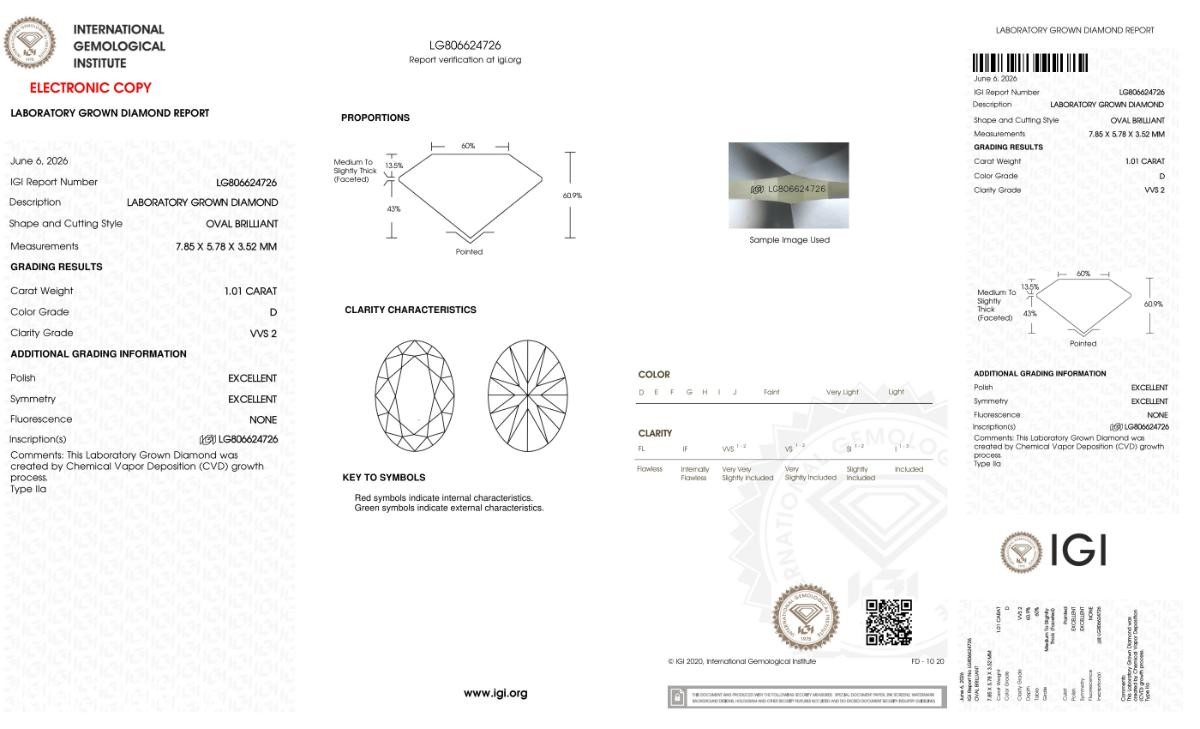 1.01ct Diamant | D/VVS2 | Excellent | Oval | IGI!