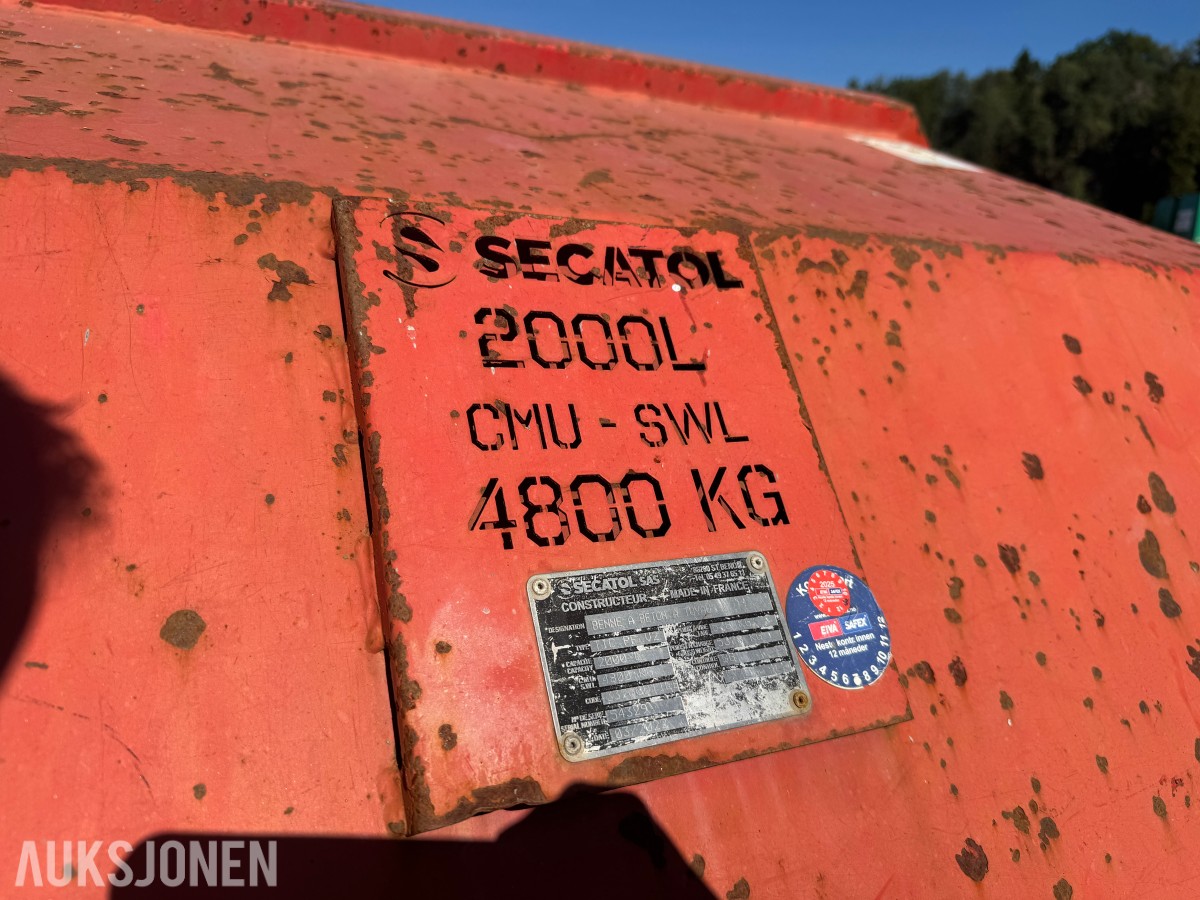 2022 Secatol 2000 liter Betongtobb, CMU/SWL 4800 kg