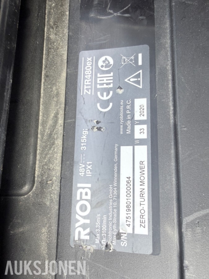 2020 Ryobi ZTR480EX Zero-turn sitteklipper – Rep.objekt