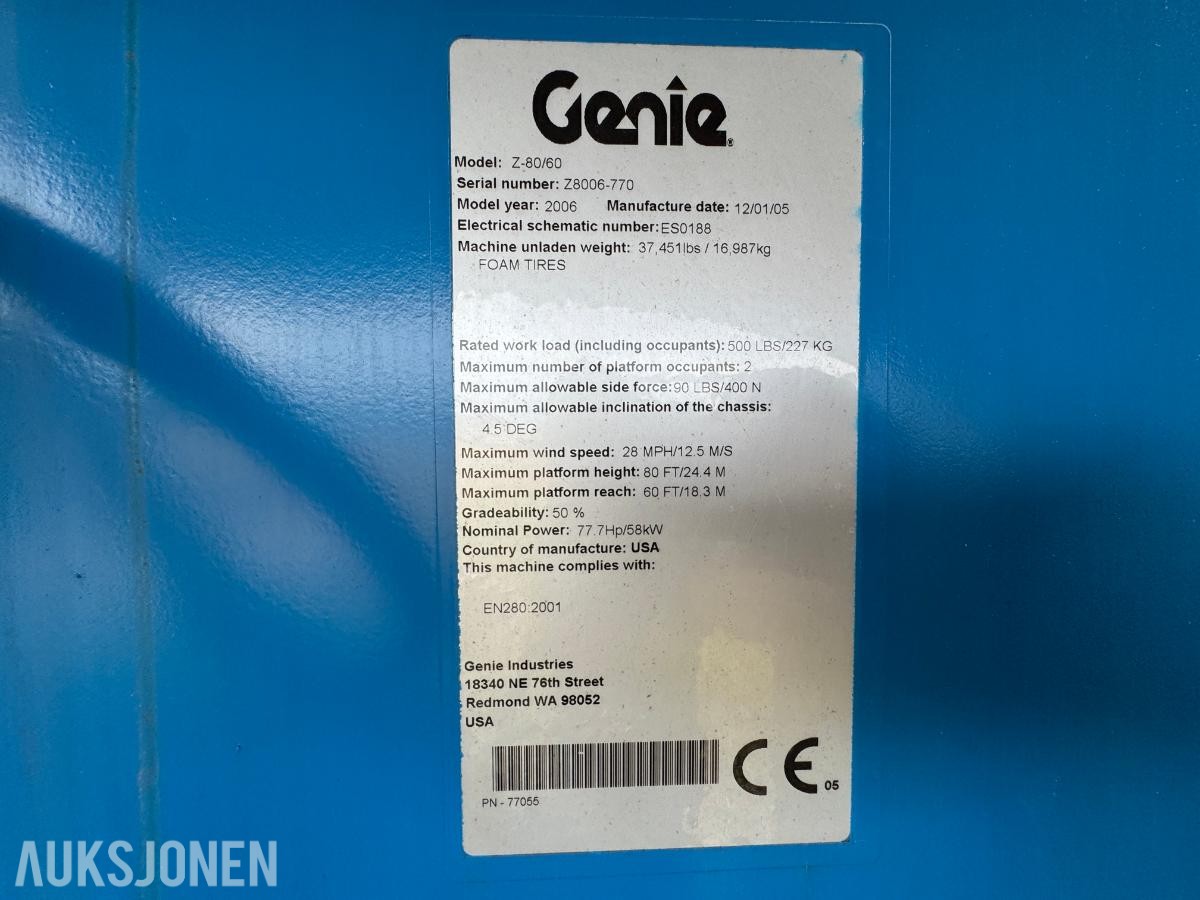 2006 Genie Z-80/60 bomlift / 4x4