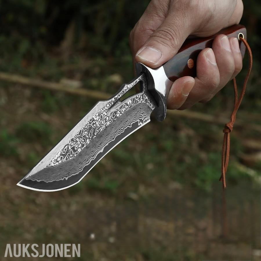 48 TIMERS AUKSJON - Damaskus Jaktkniv + Slipestein