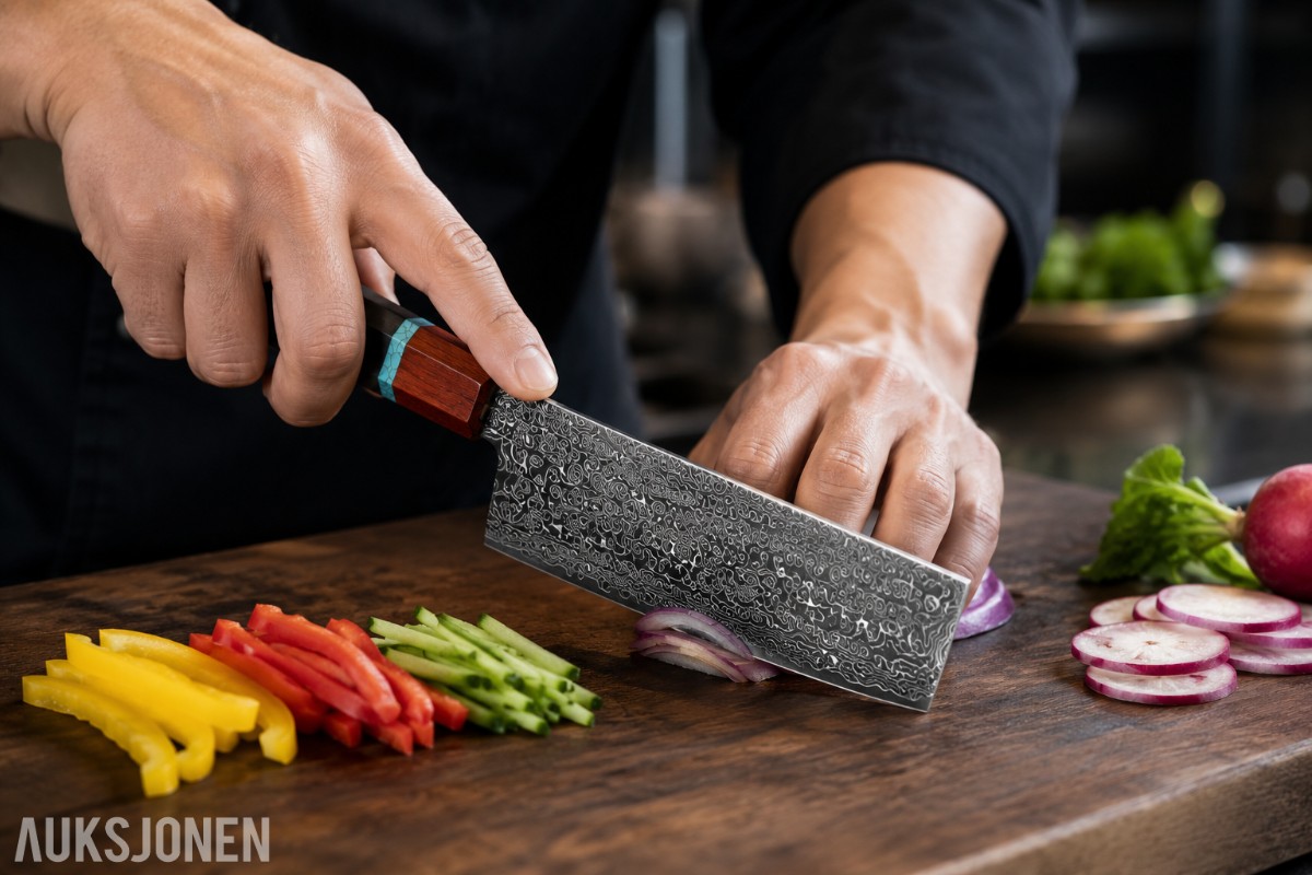 48 TIMERS AUKSJON - Senko 67-lags Damascus 2-delt knivsett + Sashimi-kniv