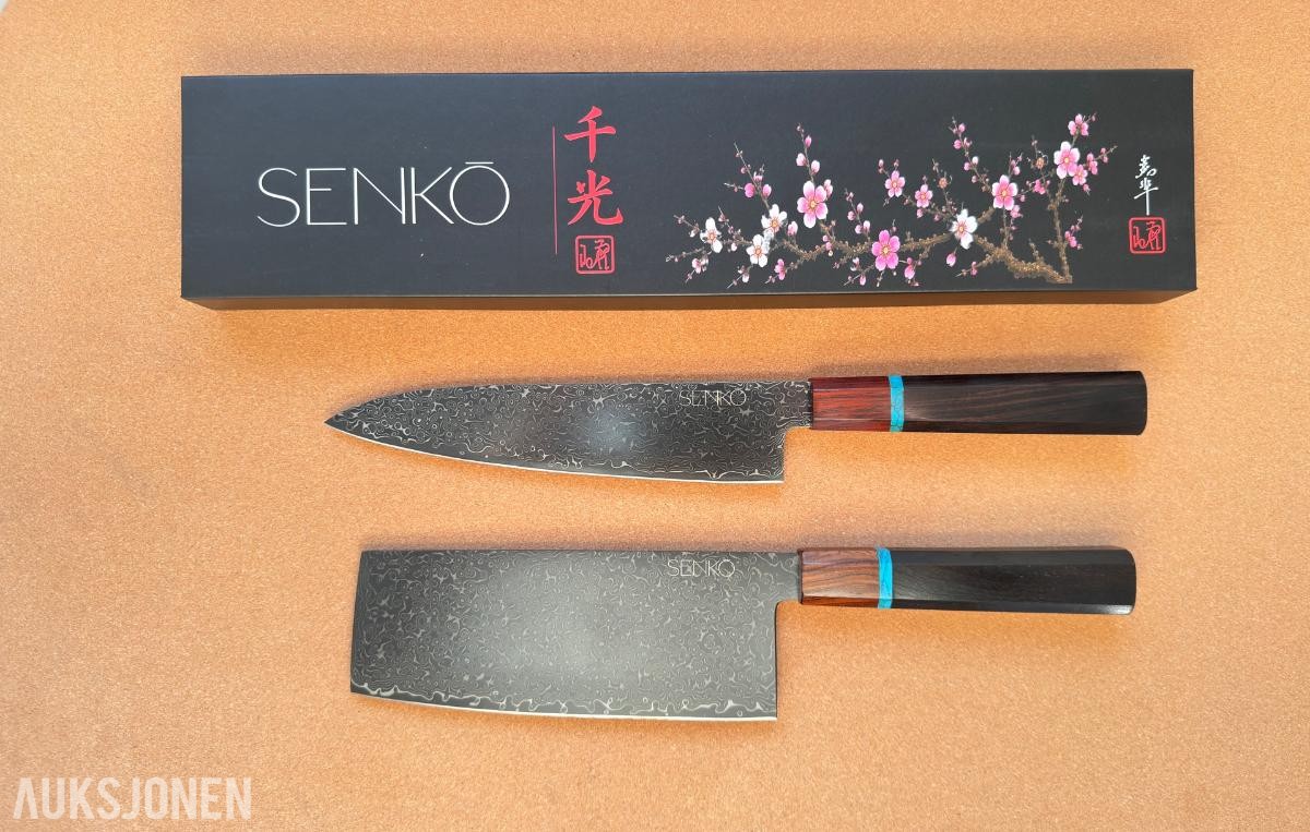 48 TIMERS AUKSJON - Senko 67-lags Damascus 2-delt knivsett + Sashimi-kniv